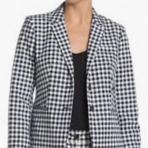 J.Crew Women's Navy and Ivory Gingham 2 Button Blazer M - Picture 1 of 9